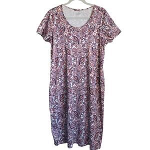 Lands’ End Tee Shirt Midi Dress Sz M Short Sleeves Cotton Paisley Casual Classic